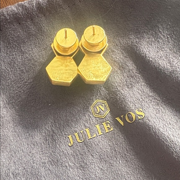 Julie Vos Gold and Charcoal Blue Stone Palladio Earrings NEW - Picture 5 of 5